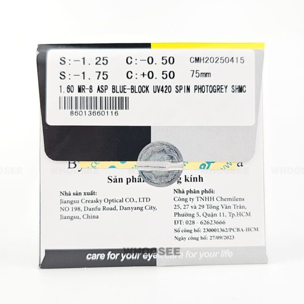 tròng kính chemi đổi màu chiết suất 1.60